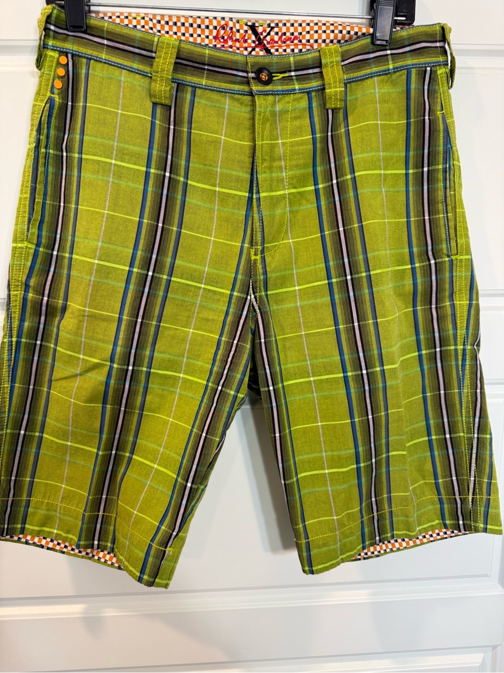Robert Graham Mens Plaid Shorts Lime Green Multi Color Striped Size 30 Casual